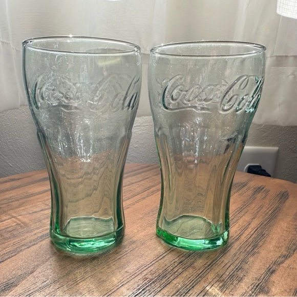 Set of 2 Vintage Libbey Coca Cola Coke Mini Green Glasses 6.25 Oz 4.5” Tall - Picture 4 of 9